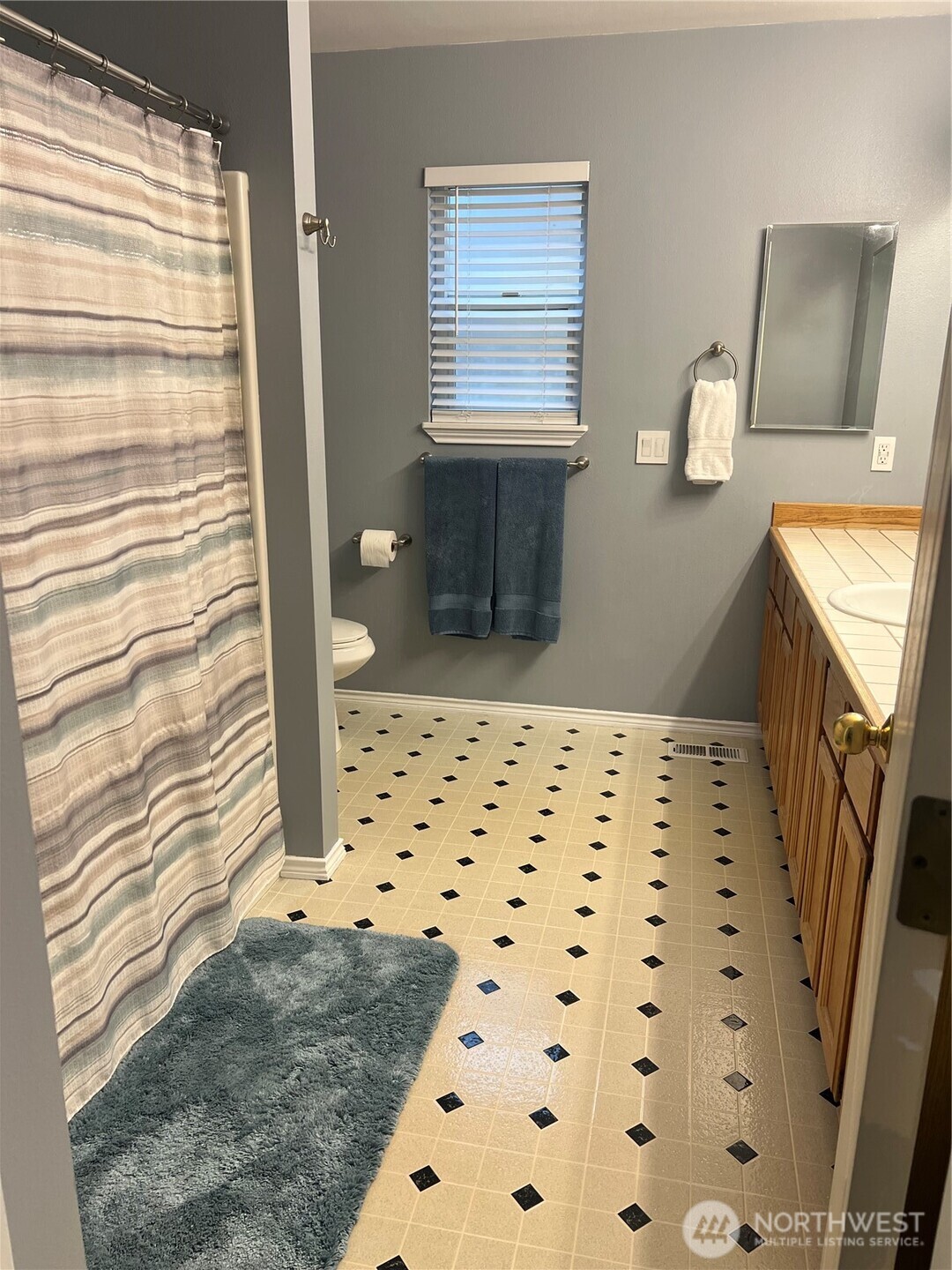 4006 Peters Lane Anacortes, WA 98221 - Photo 4 of 10 a bathroom with a sink a toilet a mirror and shower