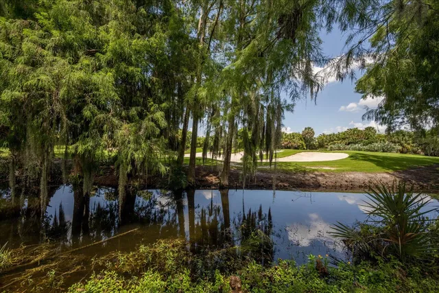 a view of a lake with a building in the background