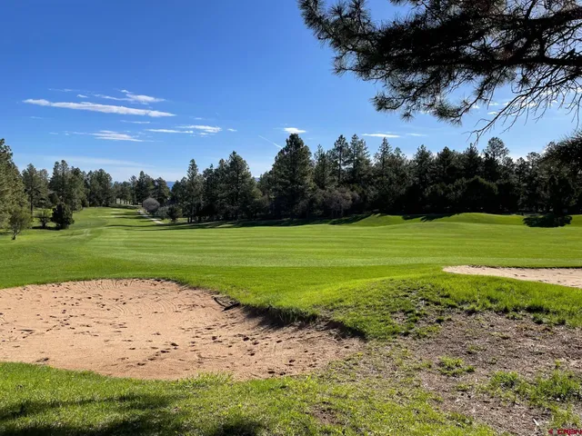 a view of a golf course with a lake