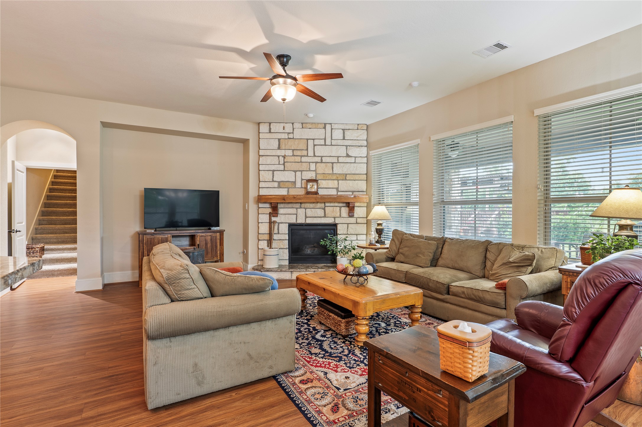 17126 Hamill Drive Rosharon, TX 77583 - Photo 18 of 50 Another view of living room with stone fireplace.