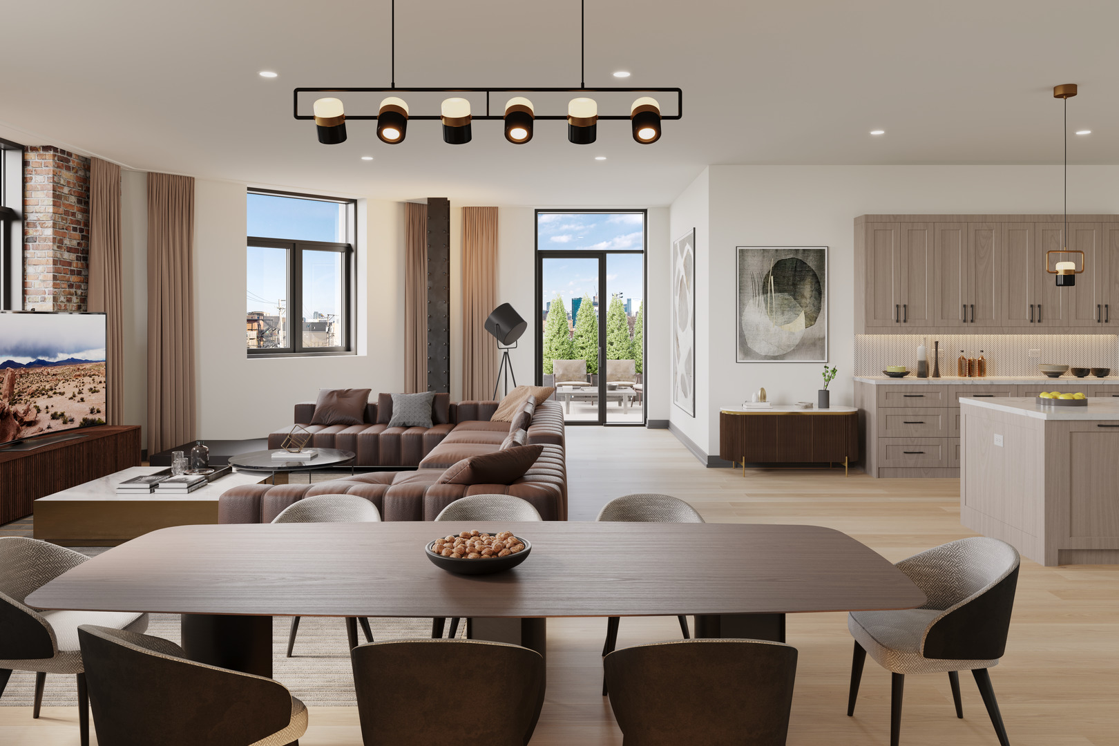 1356 West Chestnut Street, Unit 203 Chicago, IL 60642 - Photo 2 of 15 a view of a dining room with furniture and a chandelier