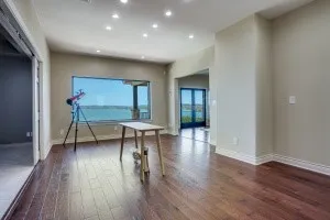 a view of a lake from a window