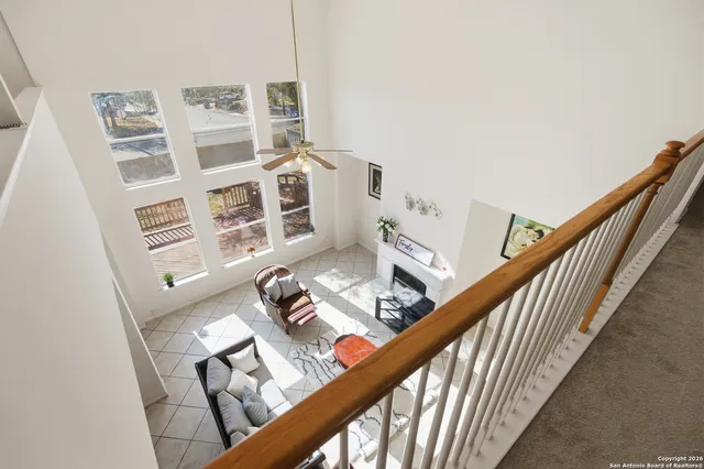 a view of balcony and wooden floor