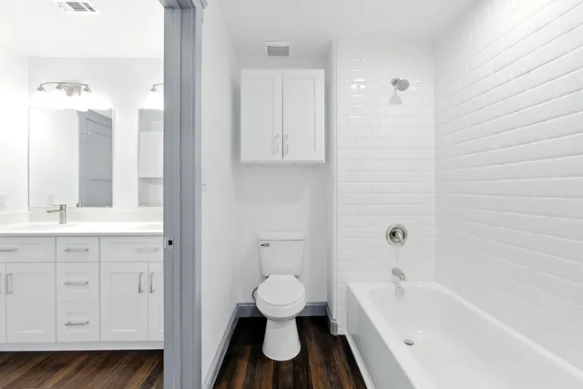 a bathroom with a bathtub