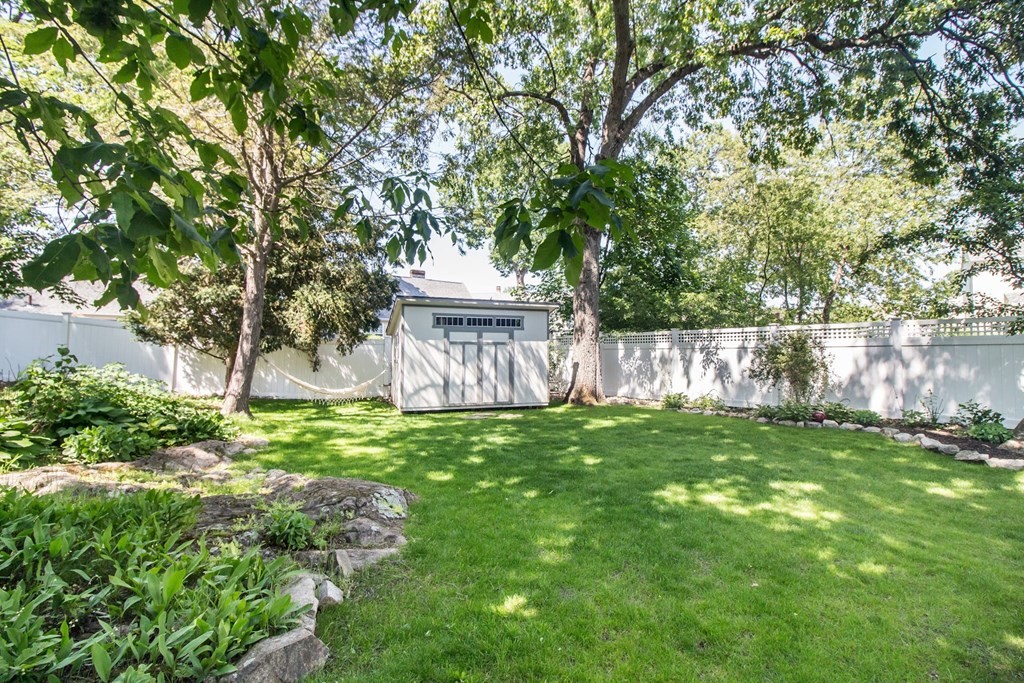 29 Hutchins Road Medford, MA 02155 - Photo 29 of 34 a view of a backyard with large trees and plants