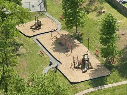 an aerial view of a house with outdoor space