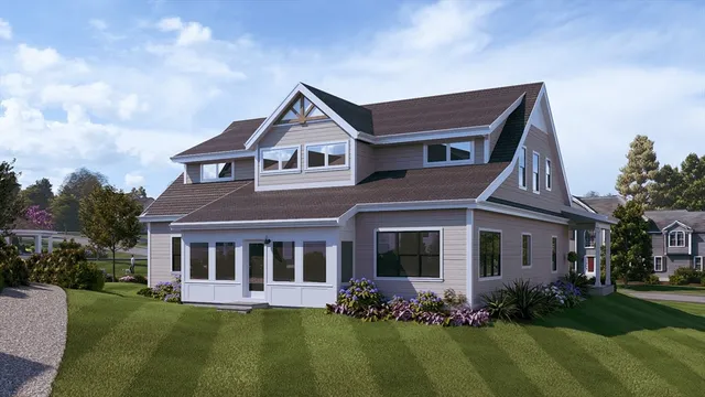 a front view of a house with garden