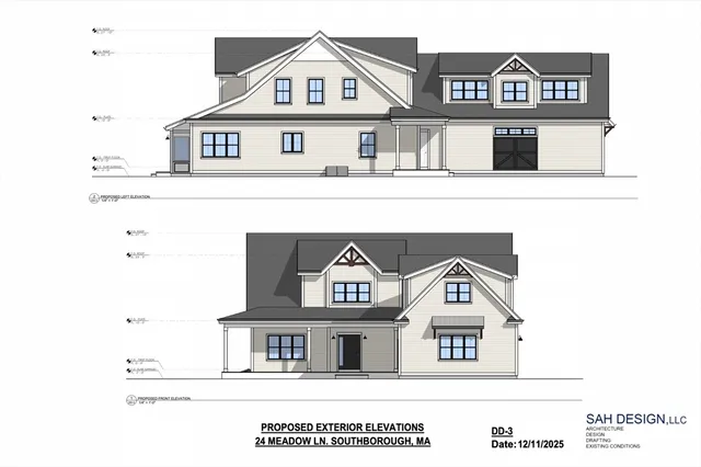 an aerial view of a houses with outdoor space and river