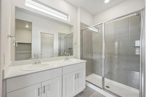 519 Ridgedale Drive McKinney, TX 75071 - Photo 18 of 26 a bathroom with a shower sink and mirror