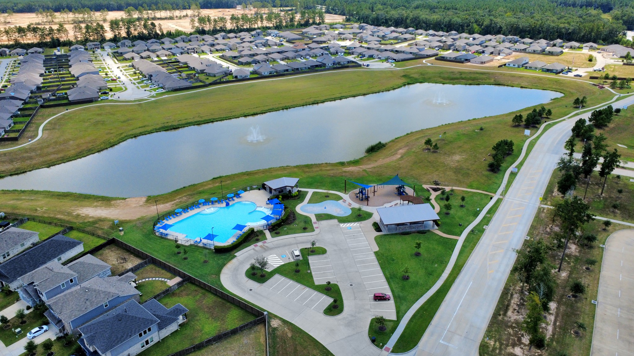 14439 Trumpet Lane Splendora, TX 77372 - Photo 32 of 37 an aerial view of a pool patio yard and outdoor seating