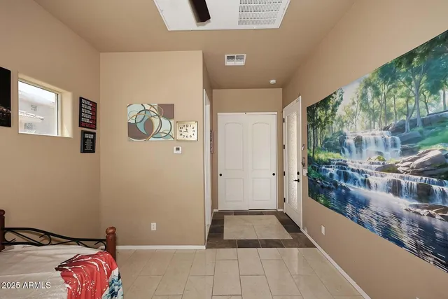 a view of a road with a building in the background