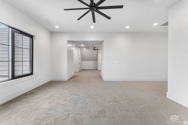 1468 South Red Cliffs Temple Lane St. George, UT 84790 - Photo 44 of 64 Unfurnished room featuring a ceiling fan, light colored carpet, and recessed lighting
