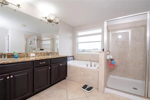 a bathroom with a tub a sink shower and mirror