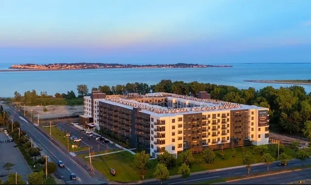 a view of a city with ocean