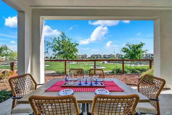 a view of an outdoor sitting space