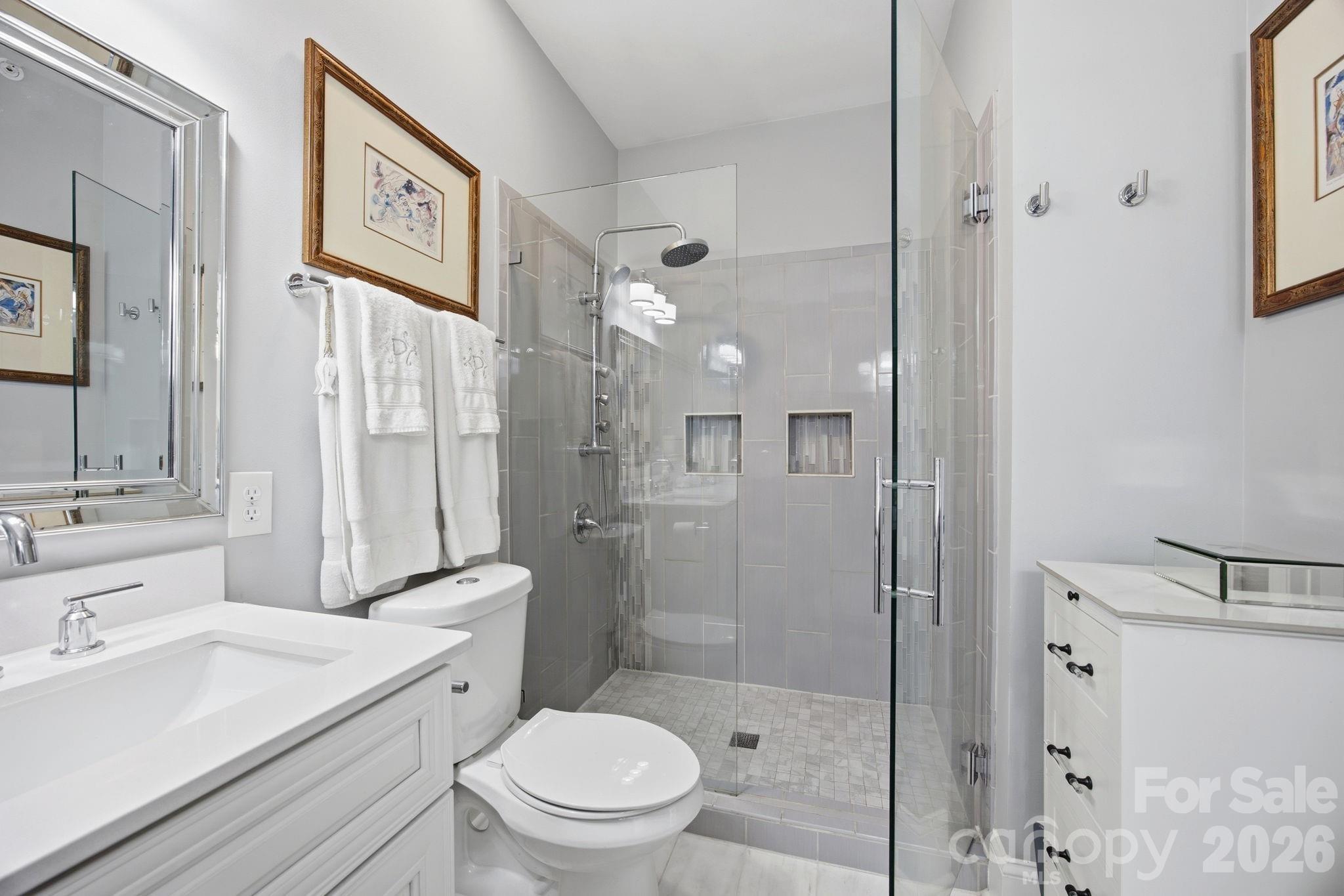 8942 Rosalyn Glen Road Cornelius, NC 28031 - Photo 23 of 47 a bathroom with a sink a toilet and shower
