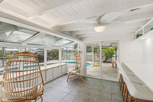 a living room with a large window
