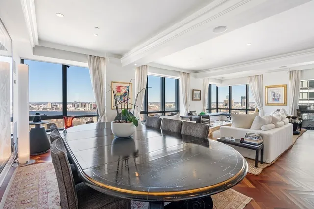 a dining room with furniture