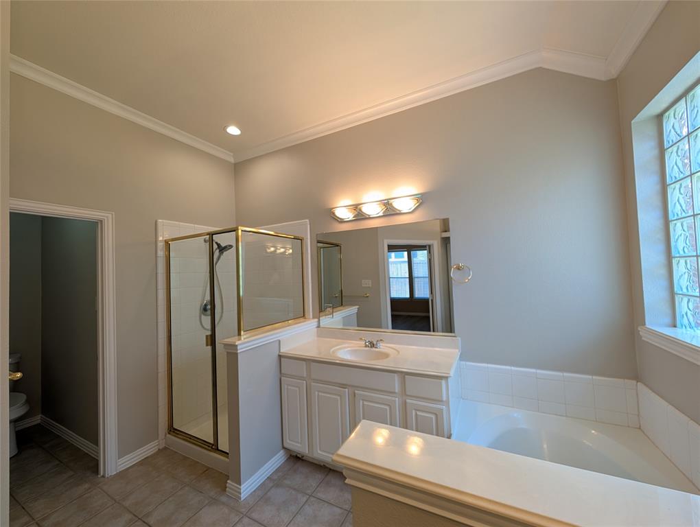 6620 Crator Drive McKinney, TX 75070 - Photo 17 of 26 a bathroom with a bathtub shower sink and mirror