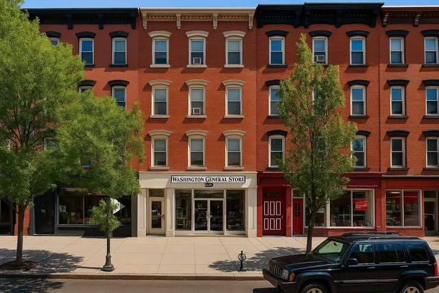 a front view of a building