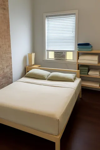 a spacious white bed sitting in a bedroom next to a window