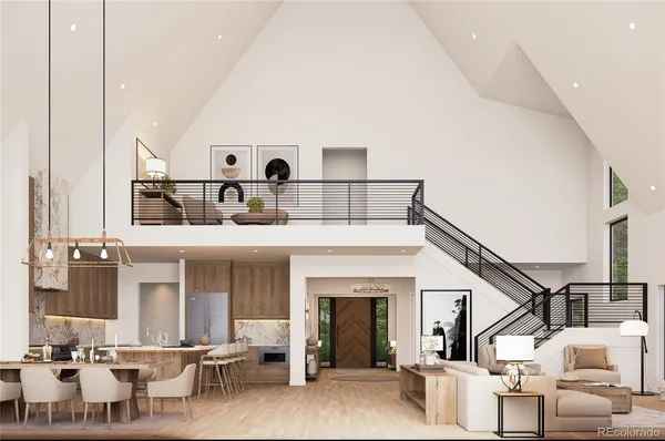 a living room with furniture a fireplace and lots of windows