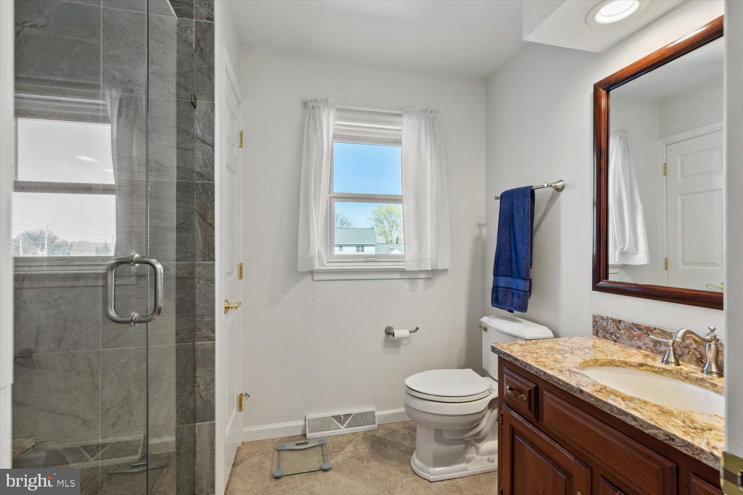 702 Buckwood Lane Lititz, PA 17543 - Photo 36 of 64 a bathroom with a granite countertop toilet a sink and a mirror