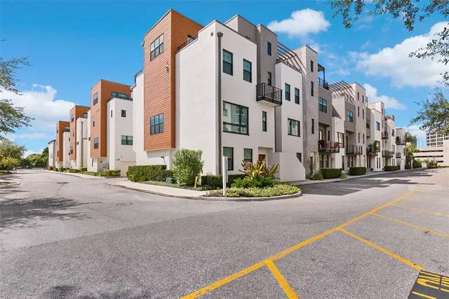 a view of a building with a street