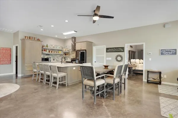 a view of a dining area with furniture