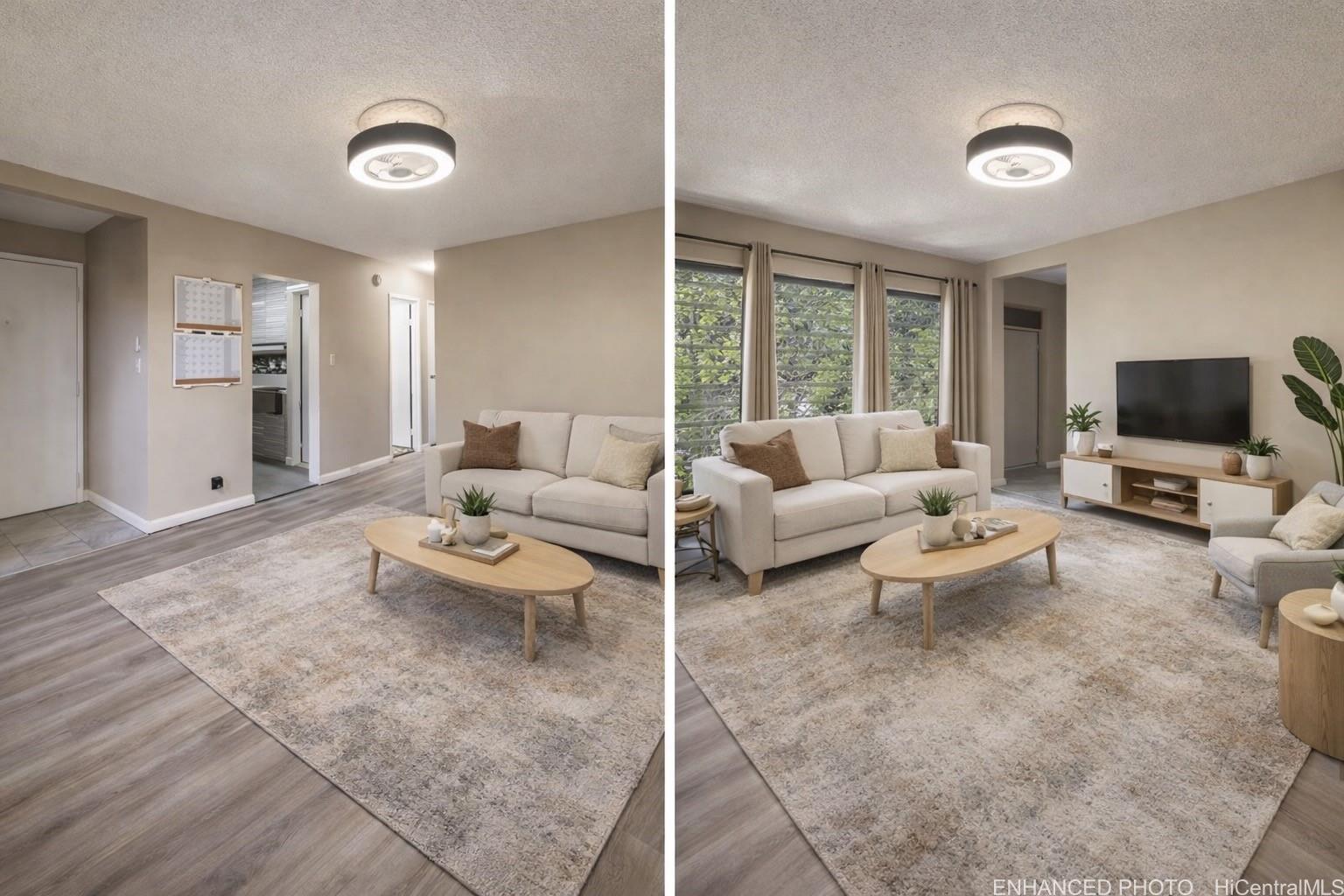 87-131 Helelua Street, Unit J304 Waianae, HI 96792 - Photo 2 of 19 a living room with furniture and a flat screen tv