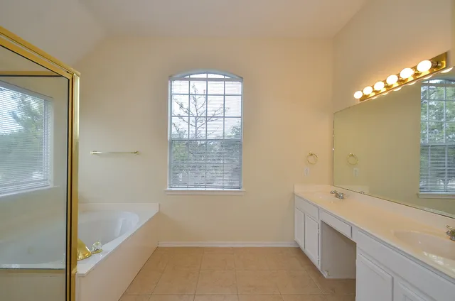 a bathroom with a sink a vanity and a bathtub