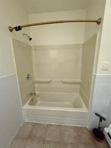 a bathroom with a bathtub