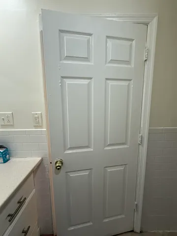 a bathroom with a bathtub