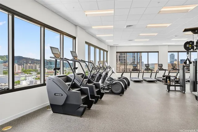 a view of a room with gym equipment