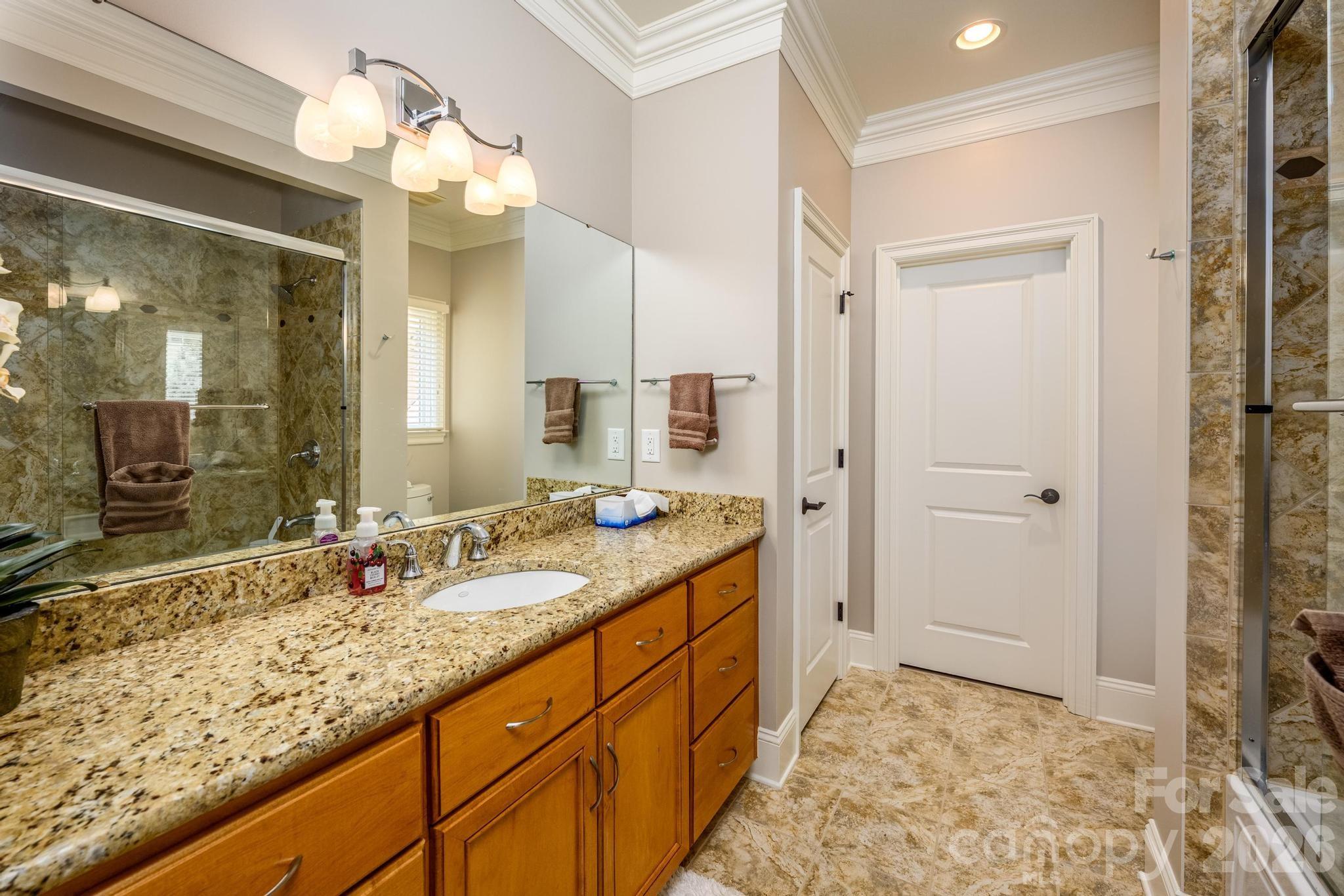 7315 Bay Ridge Drive Denver, NC 28037 - Photo 31 of 39 a bathroom with a granite countertop sink and a mirror