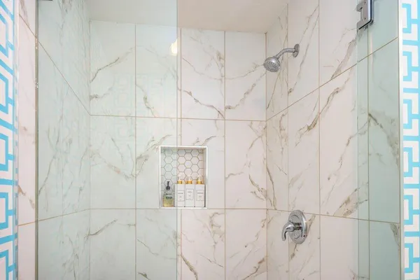 a bathroom with a shower