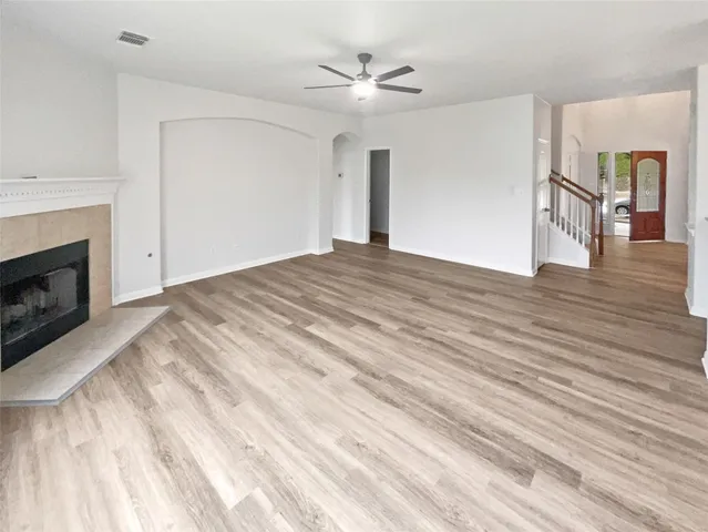 a view of a livingroom with a fireplace