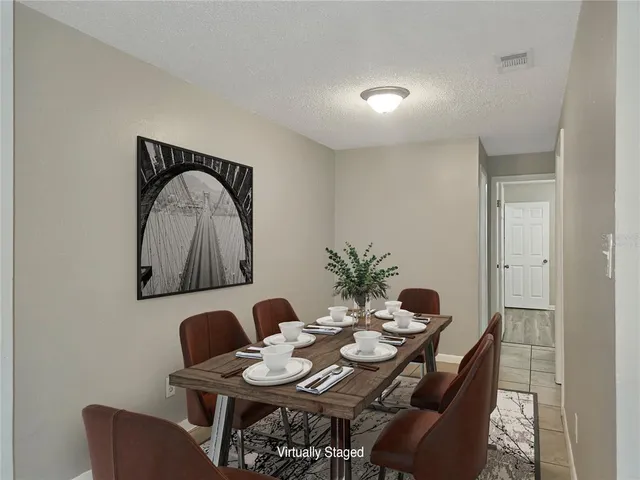 a table and chairs in a room