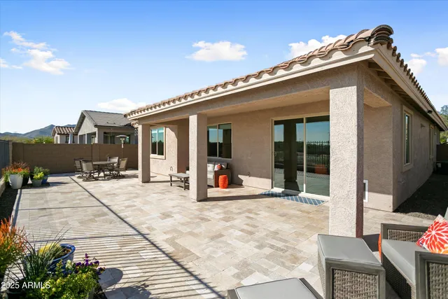 an outdoor space with seating