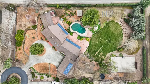 an aerial view of a house having outdoor space