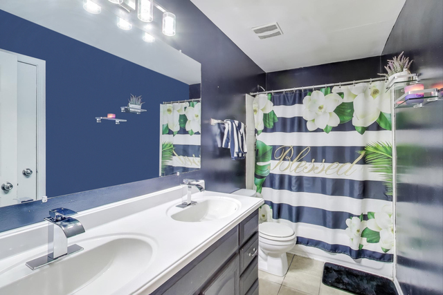 257 Bryant Way Bolingbrook, IL 60440 - Photo 11 of 20 a bathroom with a sink a toilet and shower curtain