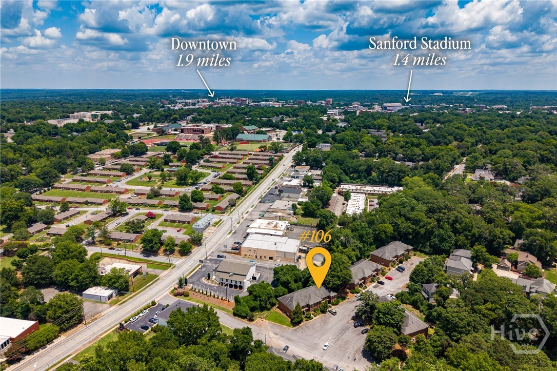 1055 Baxter Street, Unit 106 Athens, GA 30606 - Photo 2 of 30 Aerial Photo - View East to Downtown and Sanford Stadium