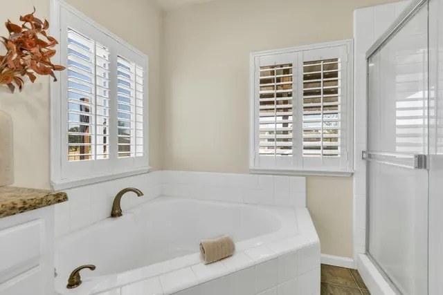 a view of a terrace with a lake view