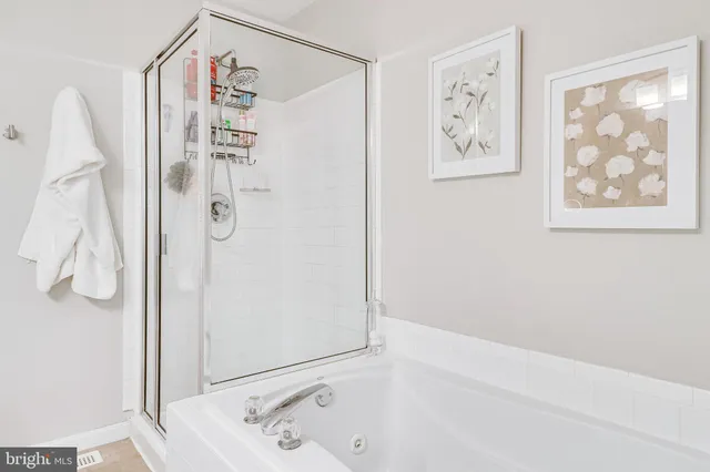 a bathroom with a bathtub and shower