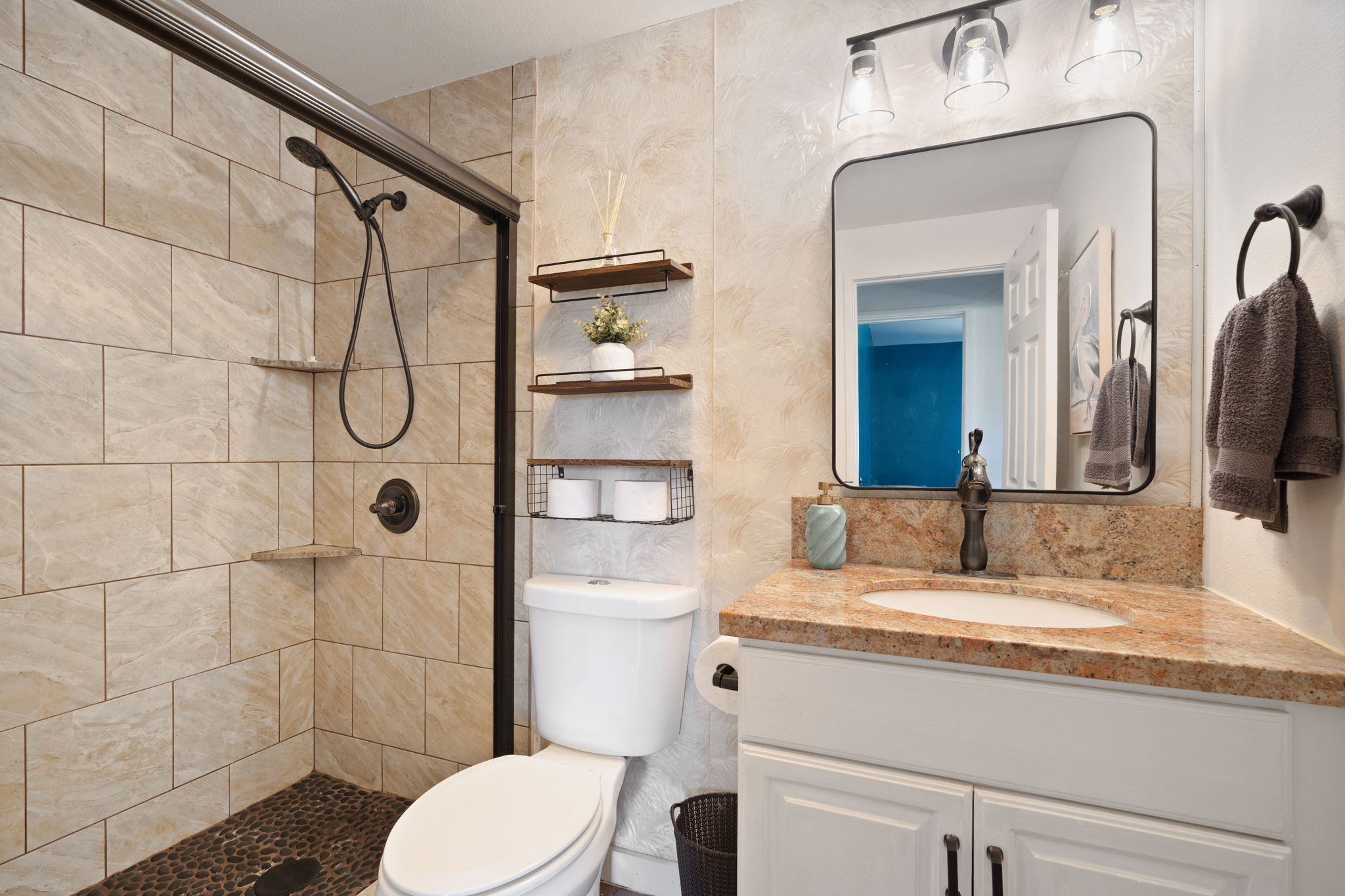 6100 Kawaihau Road Kapaa, HI 96746 - Photo 13 of 22 a bathroom with a granite countertop sink toilet and shower