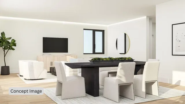 a living room with furniture a flat screen tv and a potted plant