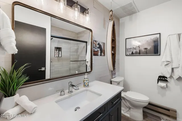 a bedroom with furniture