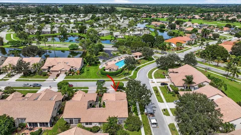 an aerial view of a house with outdoor space pool seating area and entertaining space