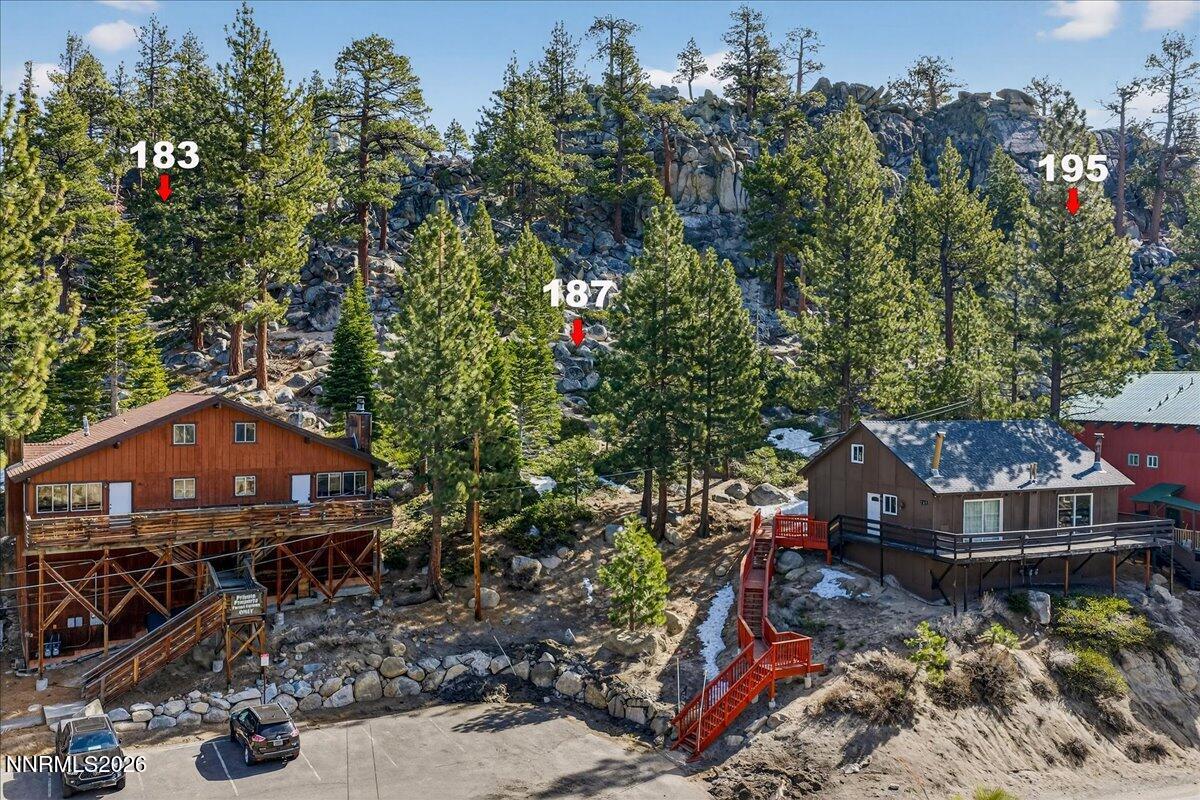 187 Tramway Drive Stateline, NV 89449 - Photo 3 of 10 an aerial view of a house with swimming pool garden and outdoor seating