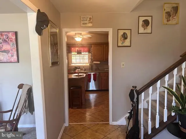 a view of a hallway with workspace